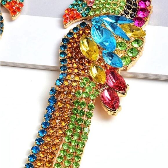 New Long Rainbow Crystal Parrot Earring - Picture 5 of 11
